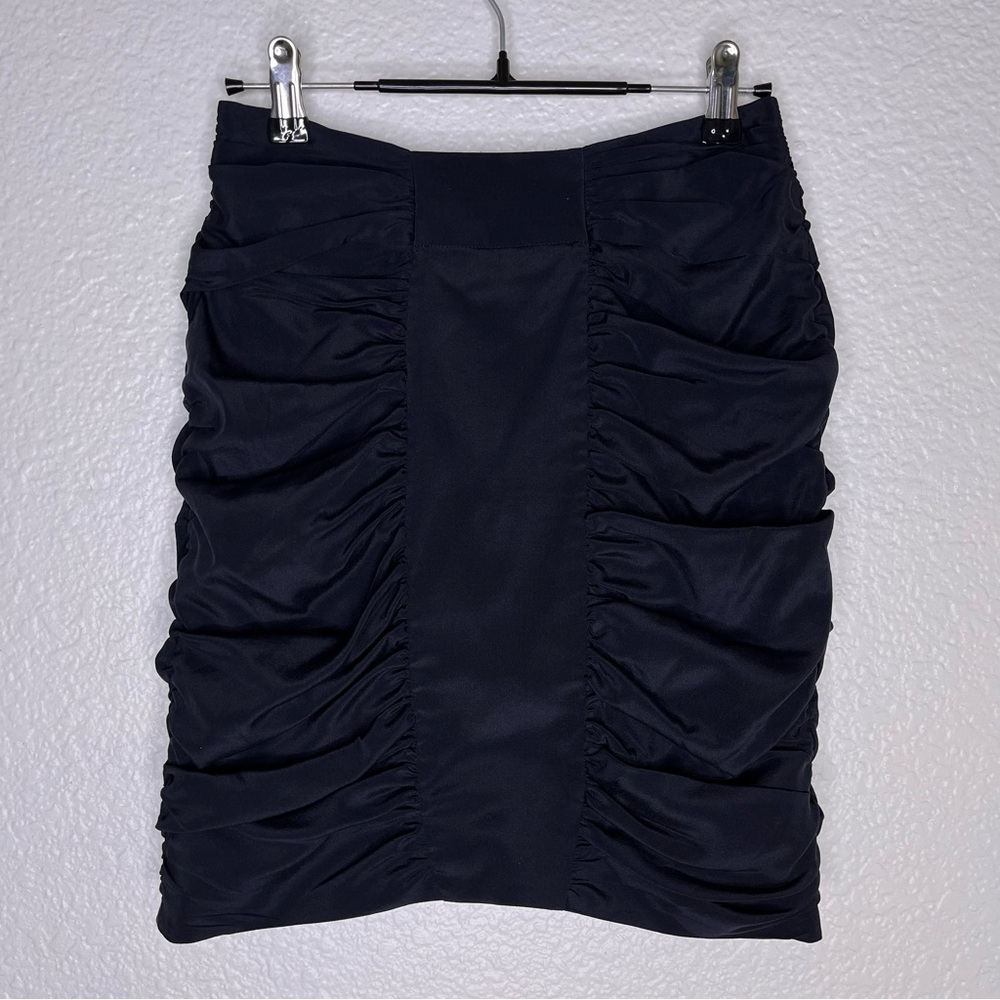 Anthropologie‎ Leifsdottir Black Silk Ruched Mini Skirt Size 0